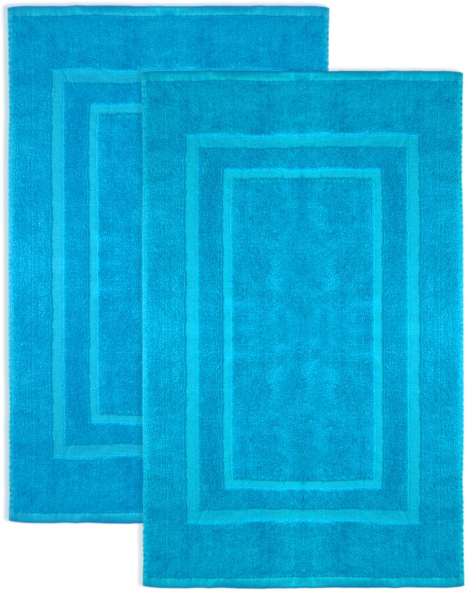 SnelShoppen - Set van 2 Luxe Terry Badmatten 100% Katoen, 50x80cm, Turquoise, Antislip, Zacht en Absorberend voor Badkamer of Douche