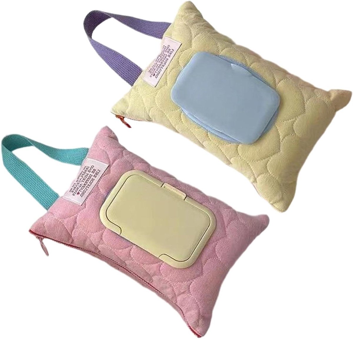 Luierdoekjeshouder - Dispenser Babydoekjes - Onderweg Luiers Verschoon - Gewatteerd Ritsontwerp - 23 x 17 cm - Geel