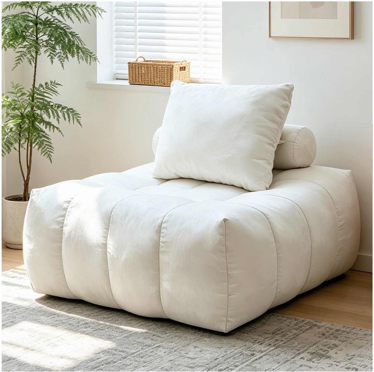 COVREO Zitzak loungestoel 89x86x42 cm wit, flanel met rugleuning