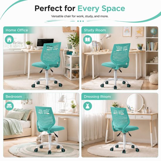 SnelShoppen - Gaming stoel voor kinderen, ergonomisch bureaustoel met zithoogteverstelling, mouwloos design, rubberen wielen, turquoise F voor gamers van snelshoppen — afbeelding 5