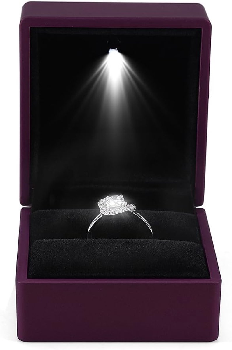 SnelShoppen - Stylish LED Ringdoos Opbergdoos Houder Violet - Hoogwaardige Rubber, Verlicht met LED Lamp, Trendy Design, Perfect voor Verlovingsringen