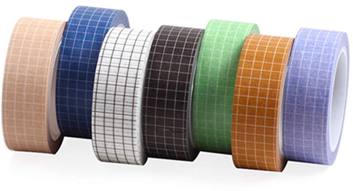 SnelShoppen - Washi Tape Set van 7 Rollen Decoratieve Zelfklevende Kleurrijke Maskingtape 15mm x 10m Geschikt voor DIY Creatief Knutselen en Versieren