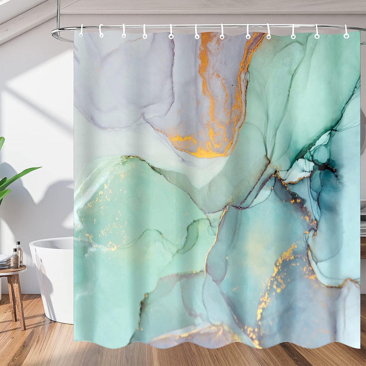 SnelShoppen - Douchegordijn 180 x 180 cm, schimmelwerend, waterdicht, badgordijn met 12 haken voor badkamer, polyester, geschikt voor douchecabine en