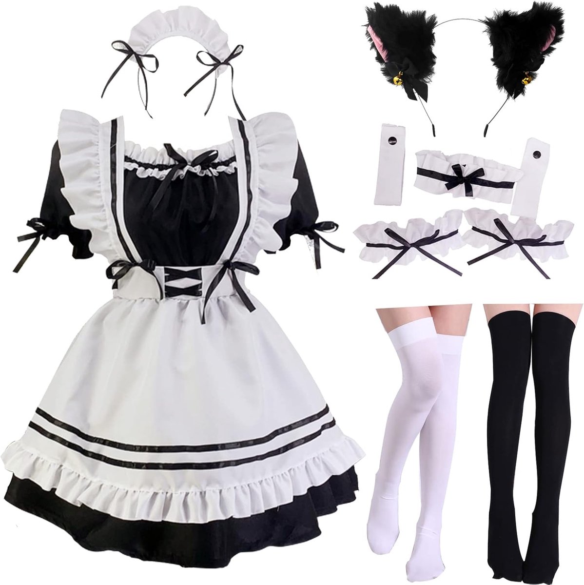 Anime Cosplay Maid Outfit Dress Japanese Maid Outfit Set Cute Halloween Makeup Cosplay Costume