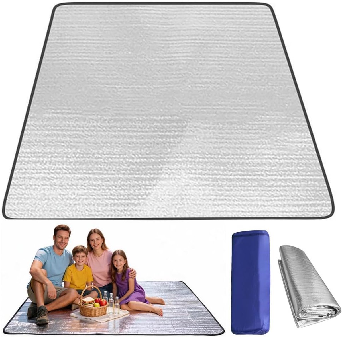 Aluminium isolatiemat, schuimmatten, 200 x 200 cm, slaapmat voor camping, isolatiedeken, opvouwbare tentmat, vloermat, thermomat, thermodeken, mat van aluminiumfolie, ultralicht, zilver
