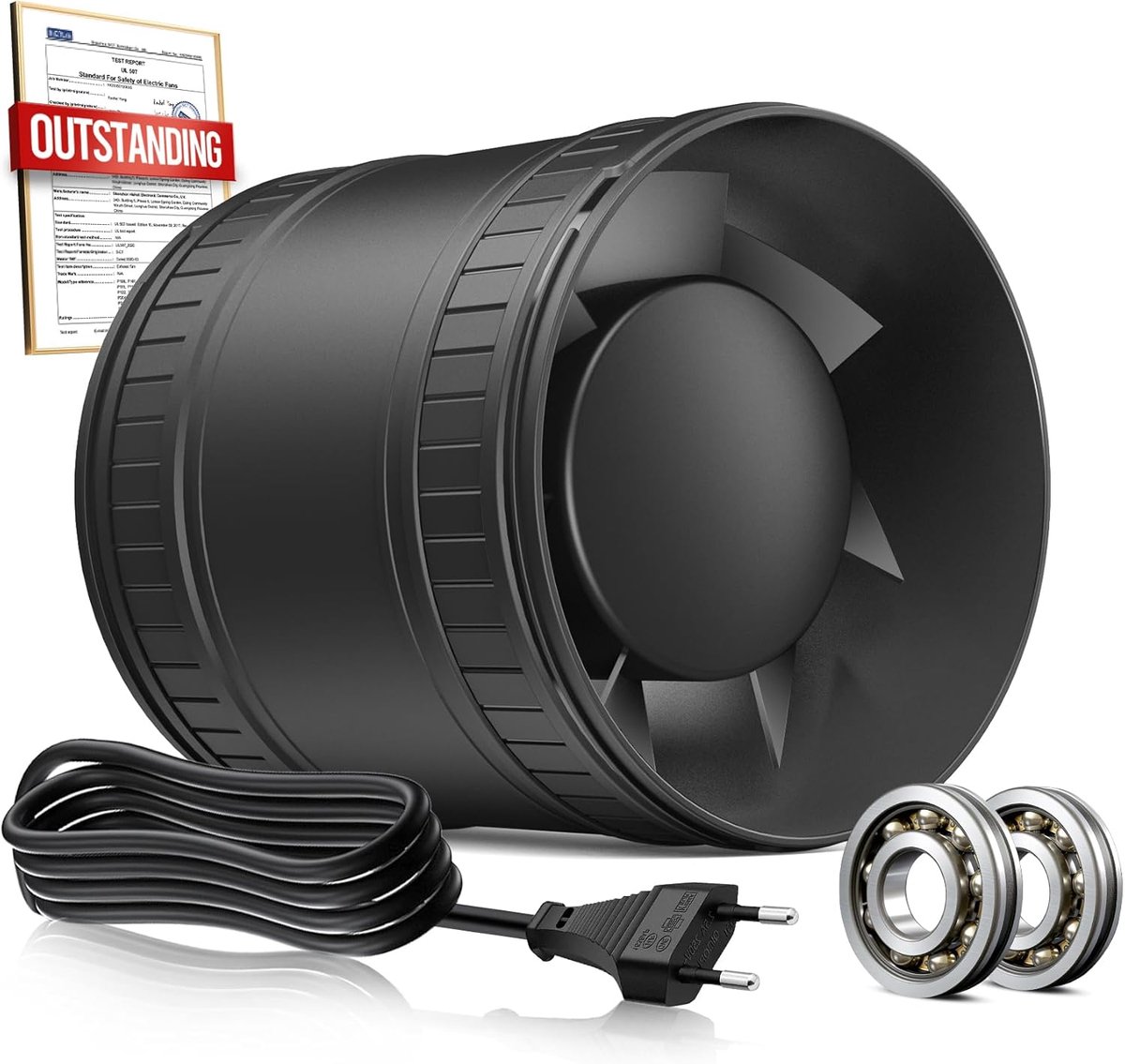 100mm, Stille Buisventilator met Dubbele Kogellagermotor en Oververhittingsbeveiliging, 32dB 130m³/h Afzuigventilator, Inline Ventilator voor Badkamer Toilet Kweekruimte Tent