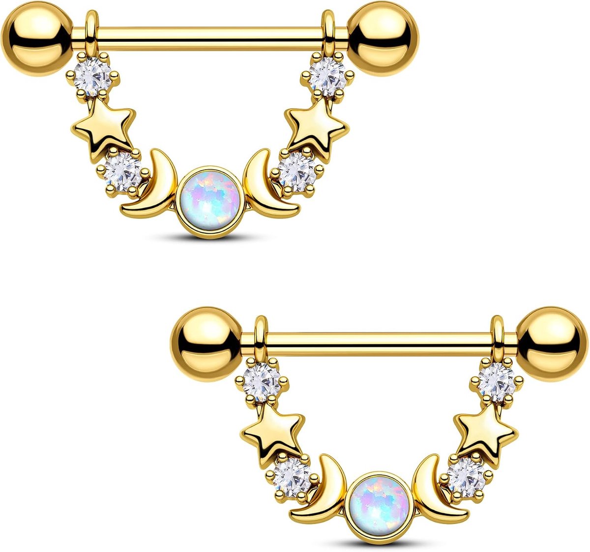 Crareesi Mania Tepelpiercing ster maan goud zilver sieraden roestvrij staal 14G tepelringen dames heren