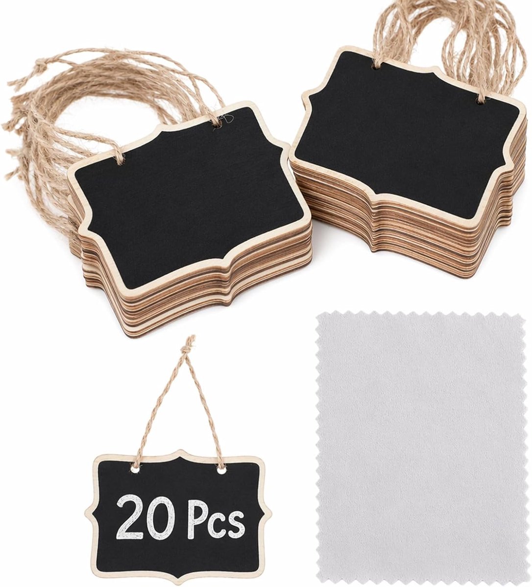 20 houten krijtbordjes om te beschrijven, 5,9 × 8,4 cm, dubbelzijdig | Houten krijtbordjes, dubbelzijdig beschrijfbaar met krijt, vochtig afneembaar en ideaal voor buffetten, bruiloften en cafés