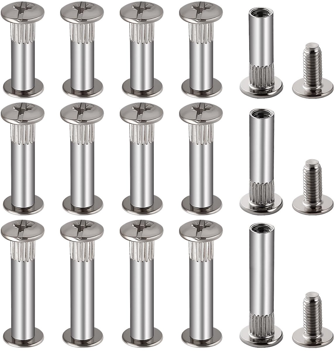 15 Stuks Φ8 Verbindingsschroeven Bouten met Schroef M6, Meubelbevestiging Bindschroeven Bouten, Nikkel Kast Verbindingsbouten, Nikkel Meubelschroeven, voor Meubelverbinder
