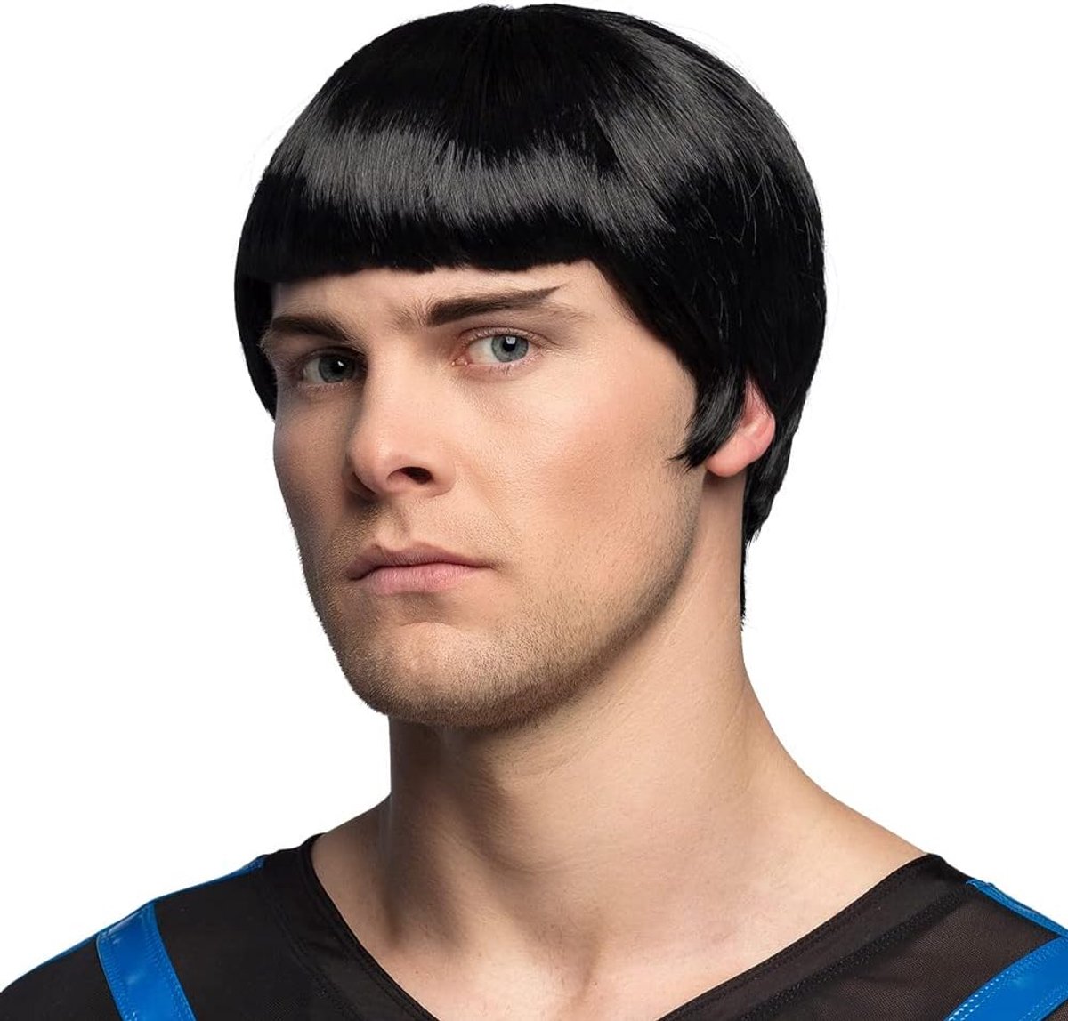 86410 - Pruik Space Officer, zwart, ruimtevaart, Spock, ruimteschip, wetenschapper, kort kapsel, kostuum, carnaval, themafeest