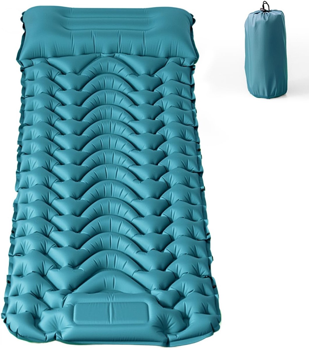 Omgoods - Zelfopblazend Slaapmat voor Kamperen - Peacock Blauw Met Ergonomisch Ontwerp