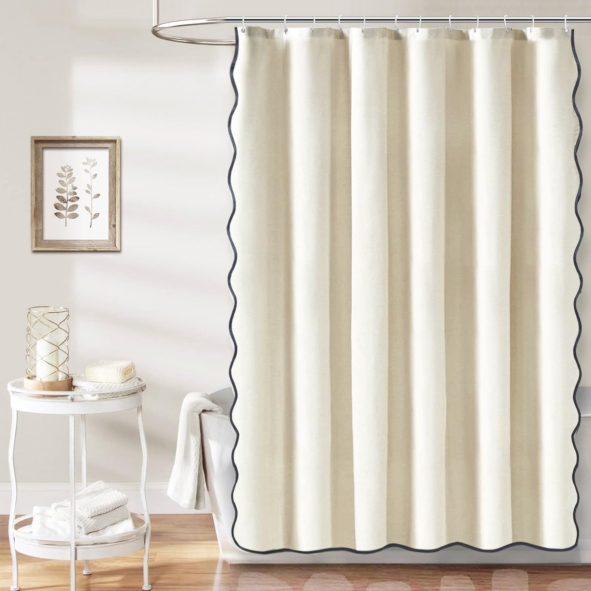 Omgoods - Beige Douchegordijn met Golvende Rand 180 x 180 cm