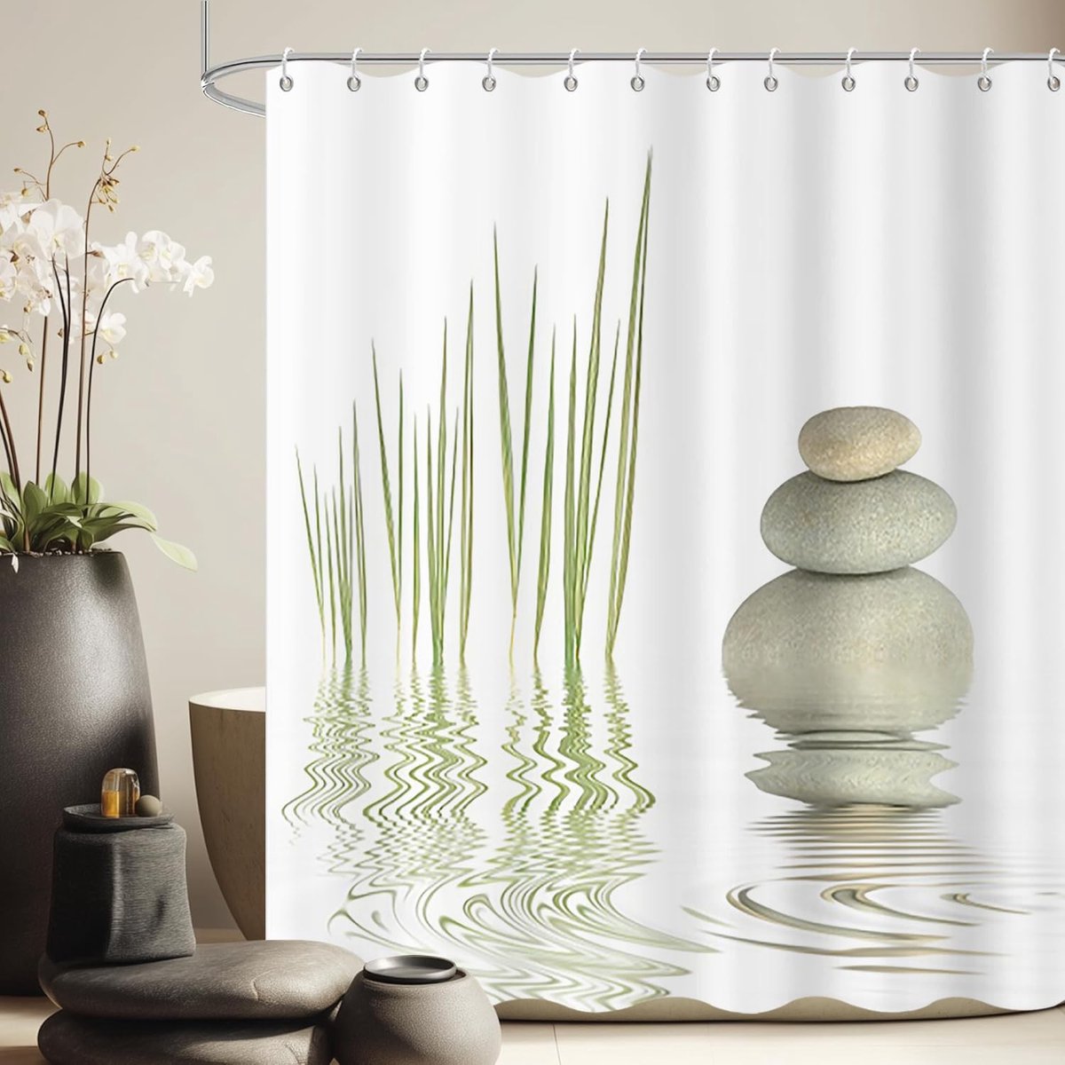 Omgoods - Douchegordijn 180x180cm met Groen Gele Bamboeprint