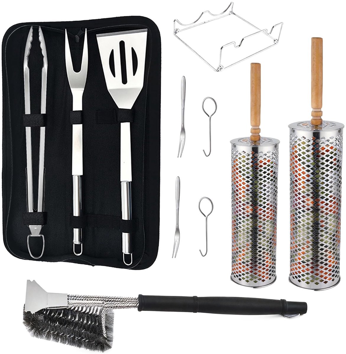 Omgoods - Premium Grillset met Rolmanden en Reinigingsborstel - Accessoires voor Optimaal Genot
