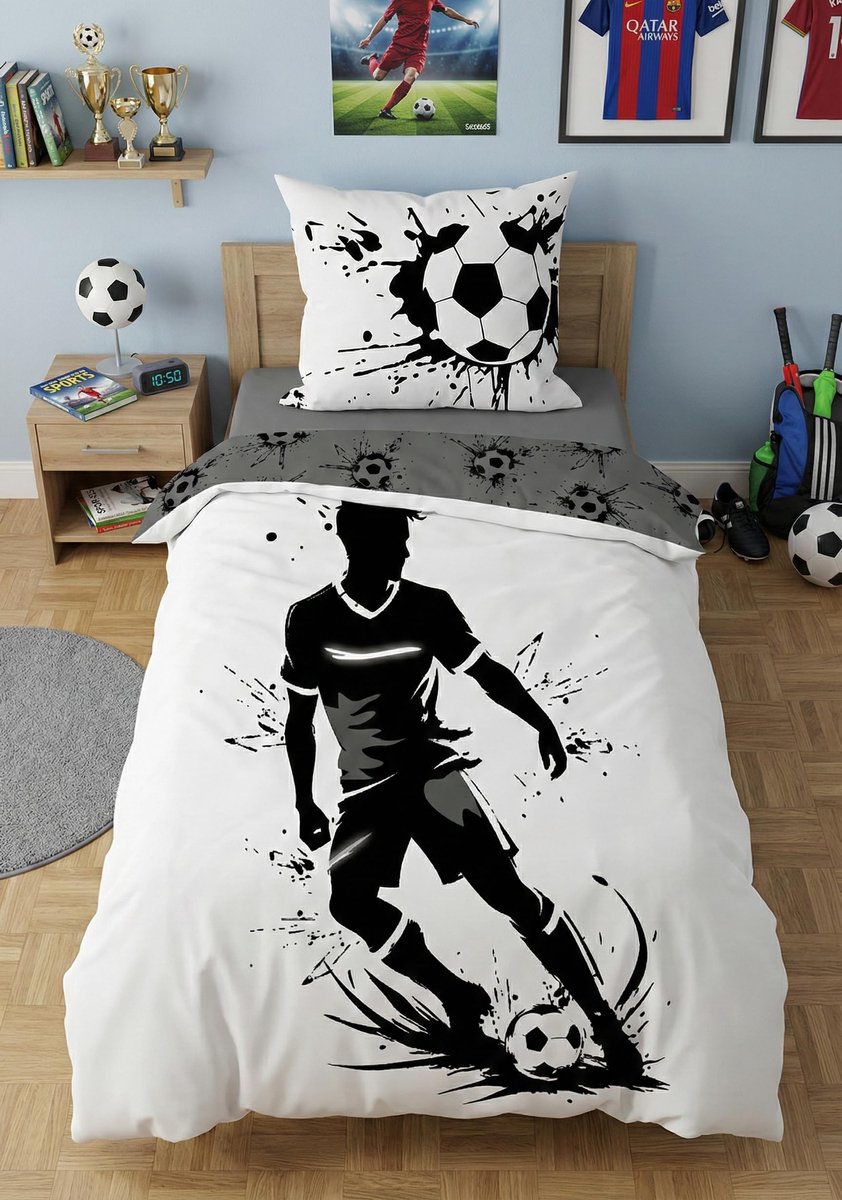 Omgoods - Omkeerbare Dekbedovertrekset voor Kinderen 140 x 200 cm met Sport Motief