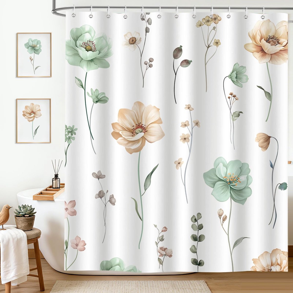 Omgoods - Aquarel Bloemen Douchegordijn 182 x 180 cm