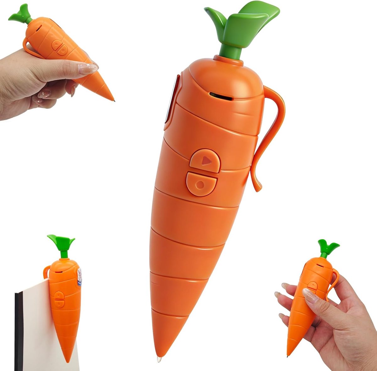 Wortel Opnamepen, Wortel Balpen, Wortel Pen met Afspeel- en Opnamefunctie, Opnameapparaat in Wortelvorm, Opnamepennen, Cadeau voor Paasrolspel (Oranje)