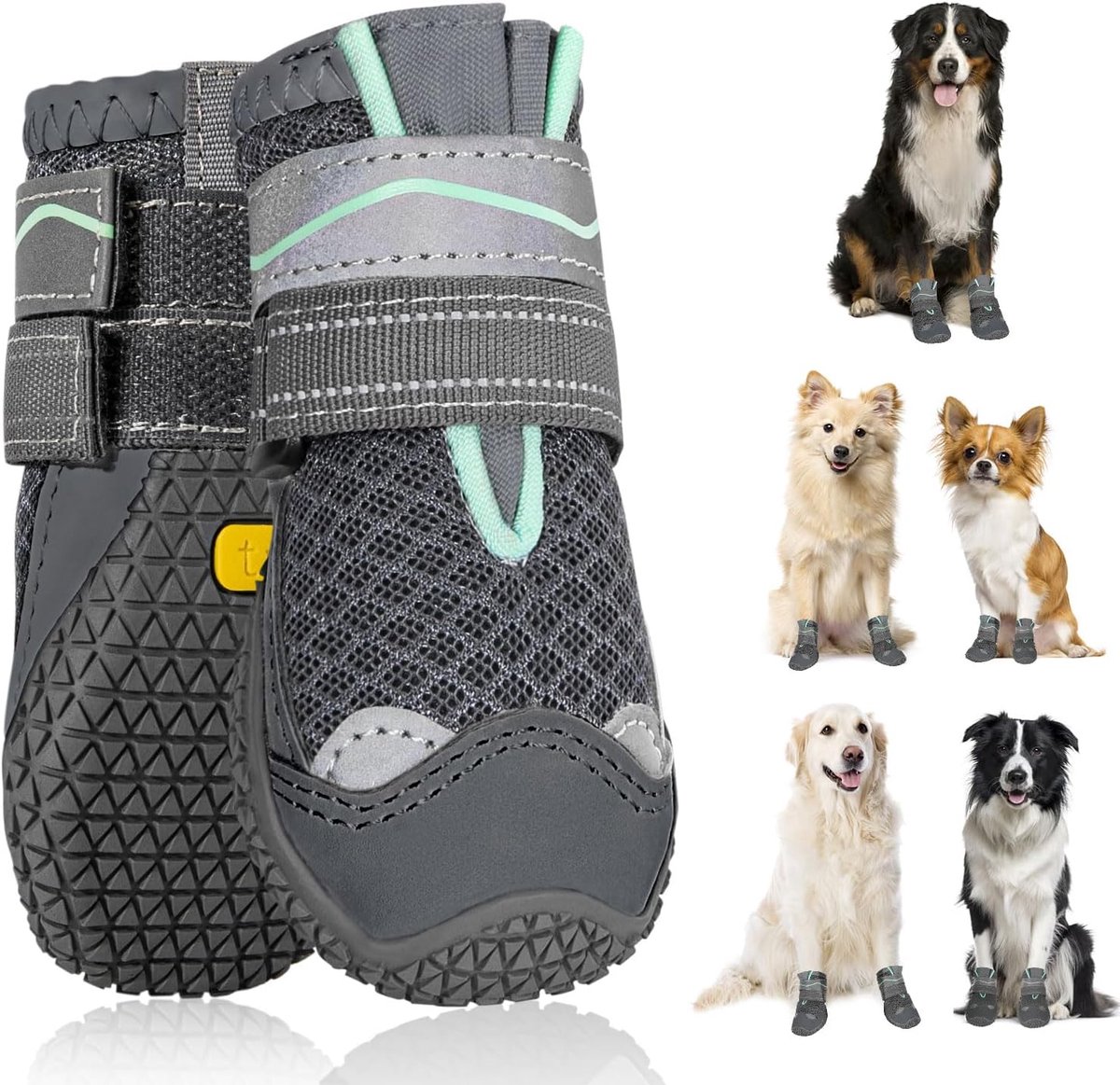 Schoenen, ademende bescherming voor de hondenpoot, dubbel verstelbaar en wasbaar, antislip, hondenschoenen met reflecterende strepen, comfortabele hondenschoenen voor honden