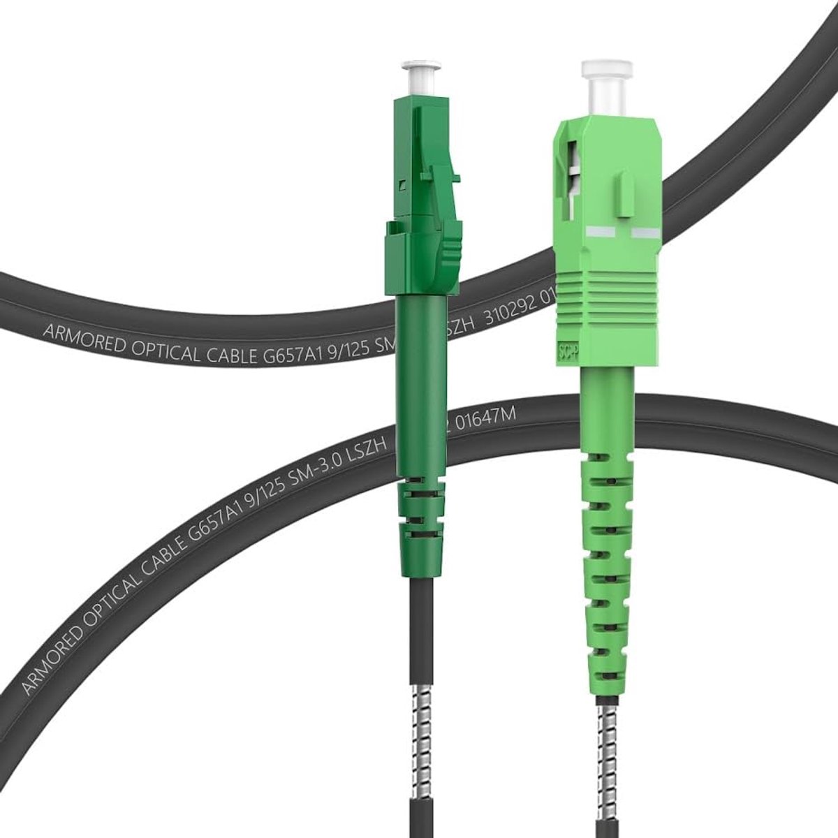 3m Gepantserde glasvezelkabel SC/APC naar LC/APC, LWL patchkabel Simple singlemode 9/125μm OS2 patchkabel, zwart