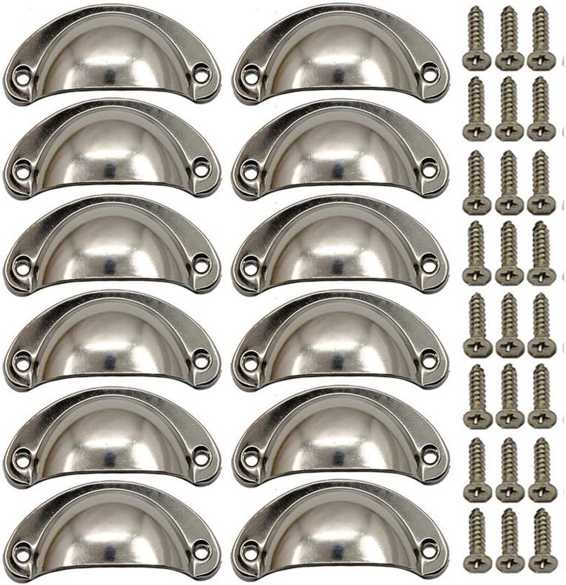 12 x Schelpgrepen Antieke Lade IJzer-nikkellegering Handgrepen meubelgrepen kastdeurgrepen Meubelknoppen Halve Cirkel 8.1cm x 3.5cm Nikkel geborsteld