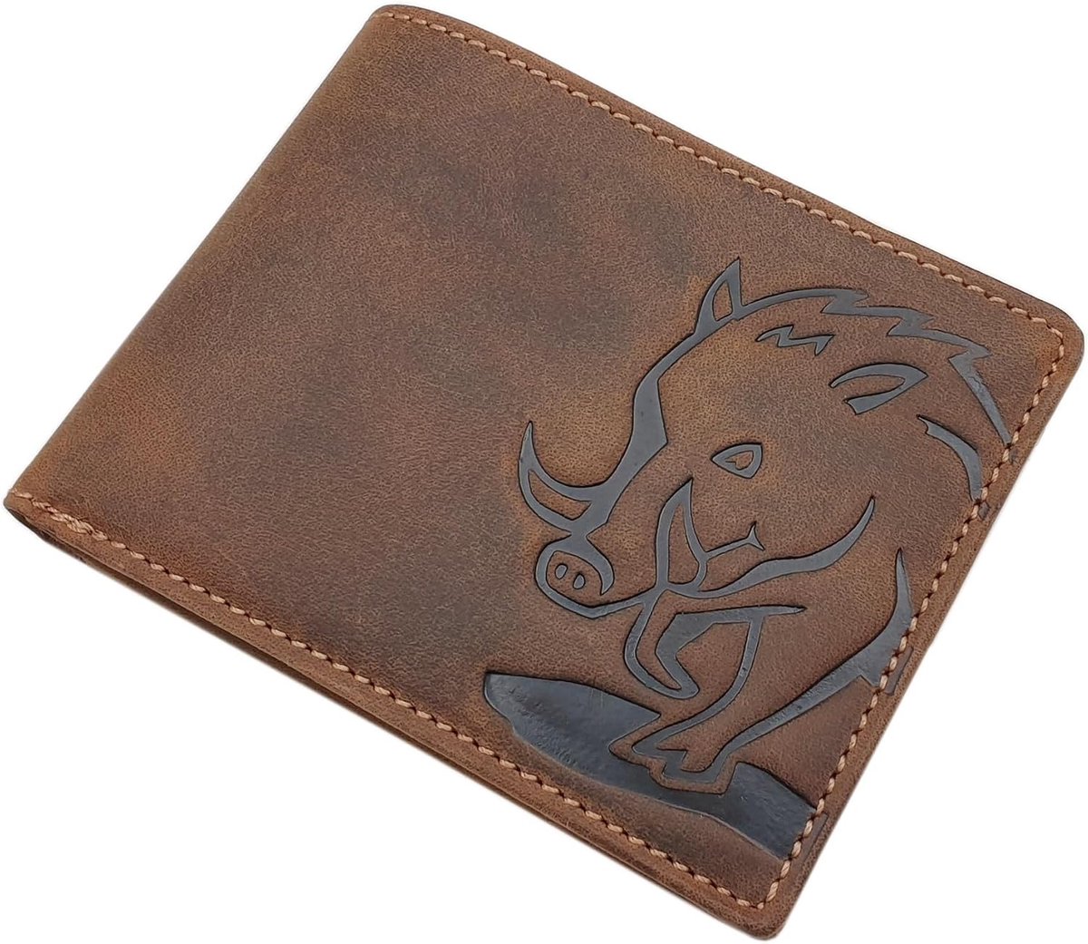 myledershop Echt buffel-portemonnee/portemonnee/portemonnee in portret- of landschapsformaat met wildzwijnmotief of zonder moitv met RFID- en NFC-bescherming