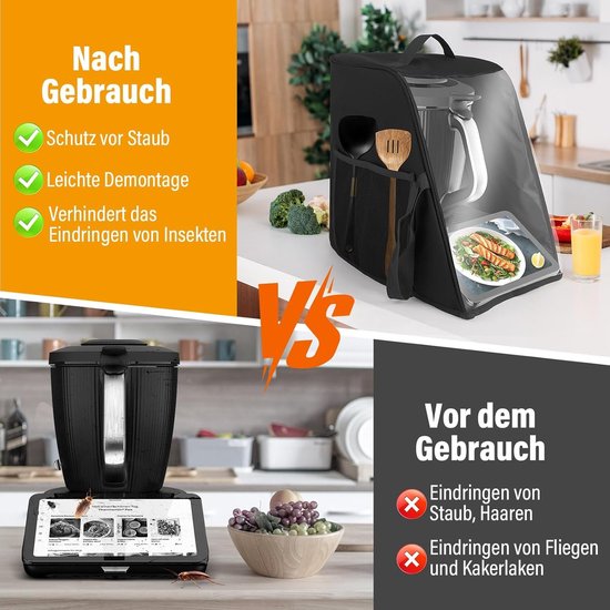 Afdekhoes voor Thermomix TM7, deksel voor Thermomix, afdekking keukenmachine, TM7, accessoires, ideaal voor de bescherming en het opbergen van je keukenmachine, zwart — afbeelding 3