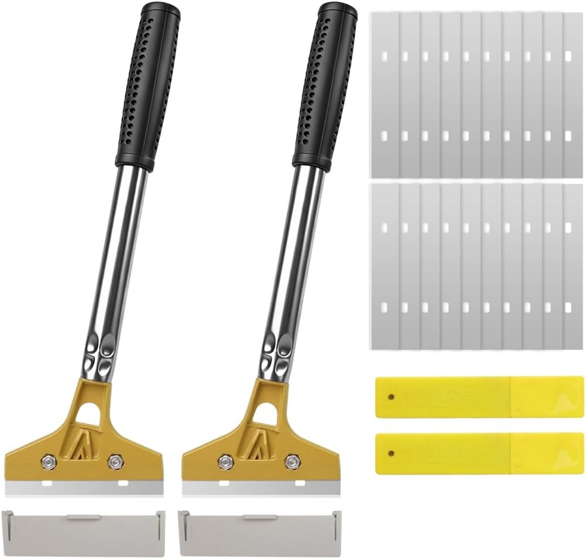 set van 2 met rubberen handgreep – 30cm behangschraper & behangverwijderaar incl. 20 messen & beschermhoes, ideaal als raamschraper, glasschraper & schraper gereedschap voor verf/lijm