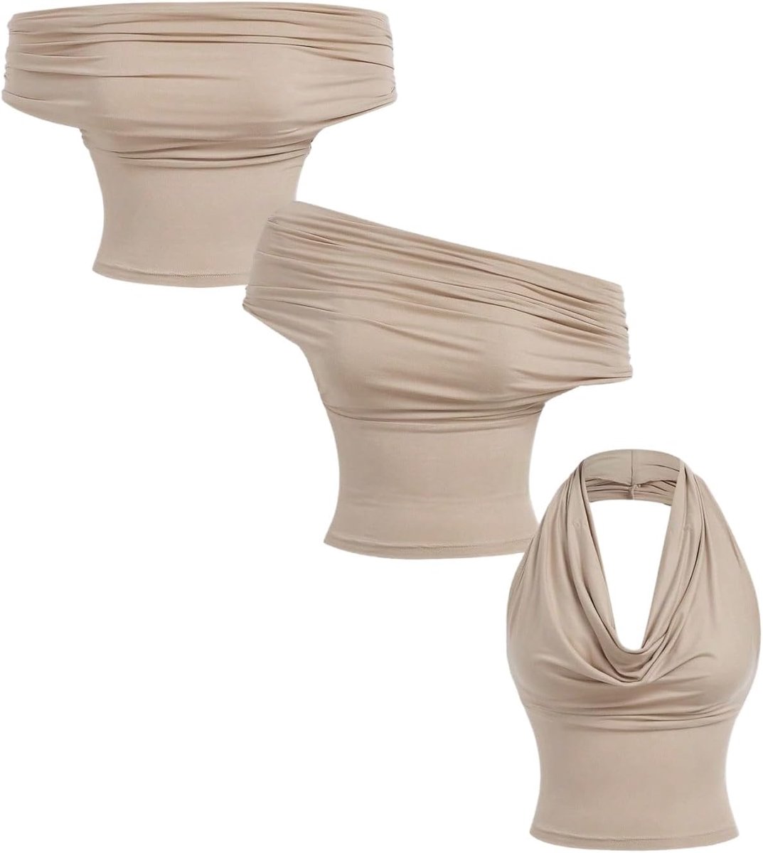 Feesttop voor dames, sexy haltertop, going out-top, off-shoulder, bovenstuk, zomer, top, 3 mogelijkheden, oudejaarsavond outfit