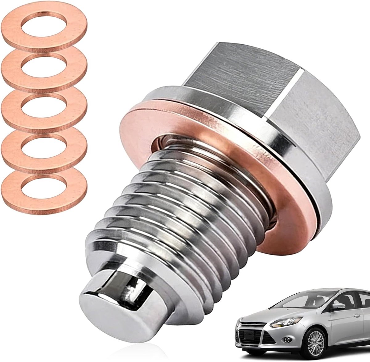 Olie-afvoerschroef met O-ring M12 x 1,5 – set voor auto, inclusief 5 afdichtingen, olie-afvoerschroef voor olieverversing.