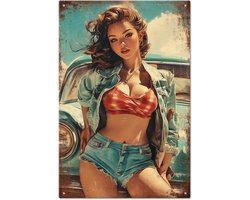 Vintage Pin Up Lady Metalen Bord 20 x 30 cm Vintage Klassieke Auto Kunst Plaquette Poster Wanddecoratie voor Thuis Badkamer Bar Knbs Koffiewinkel Club Decoratie