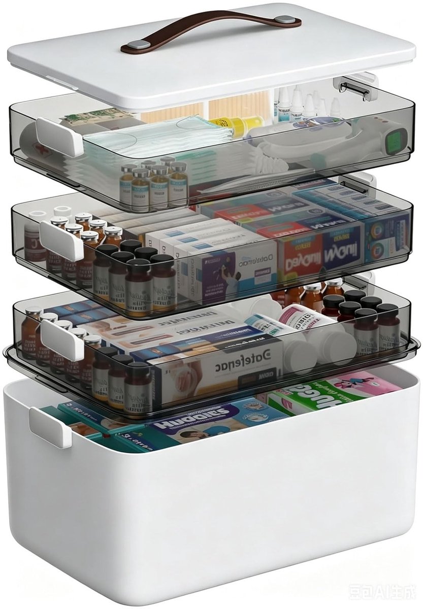 Omgoods - Medicijndoos met 4 Laagen - Draagbare Organizer voor Huisapotheek en Hobby's