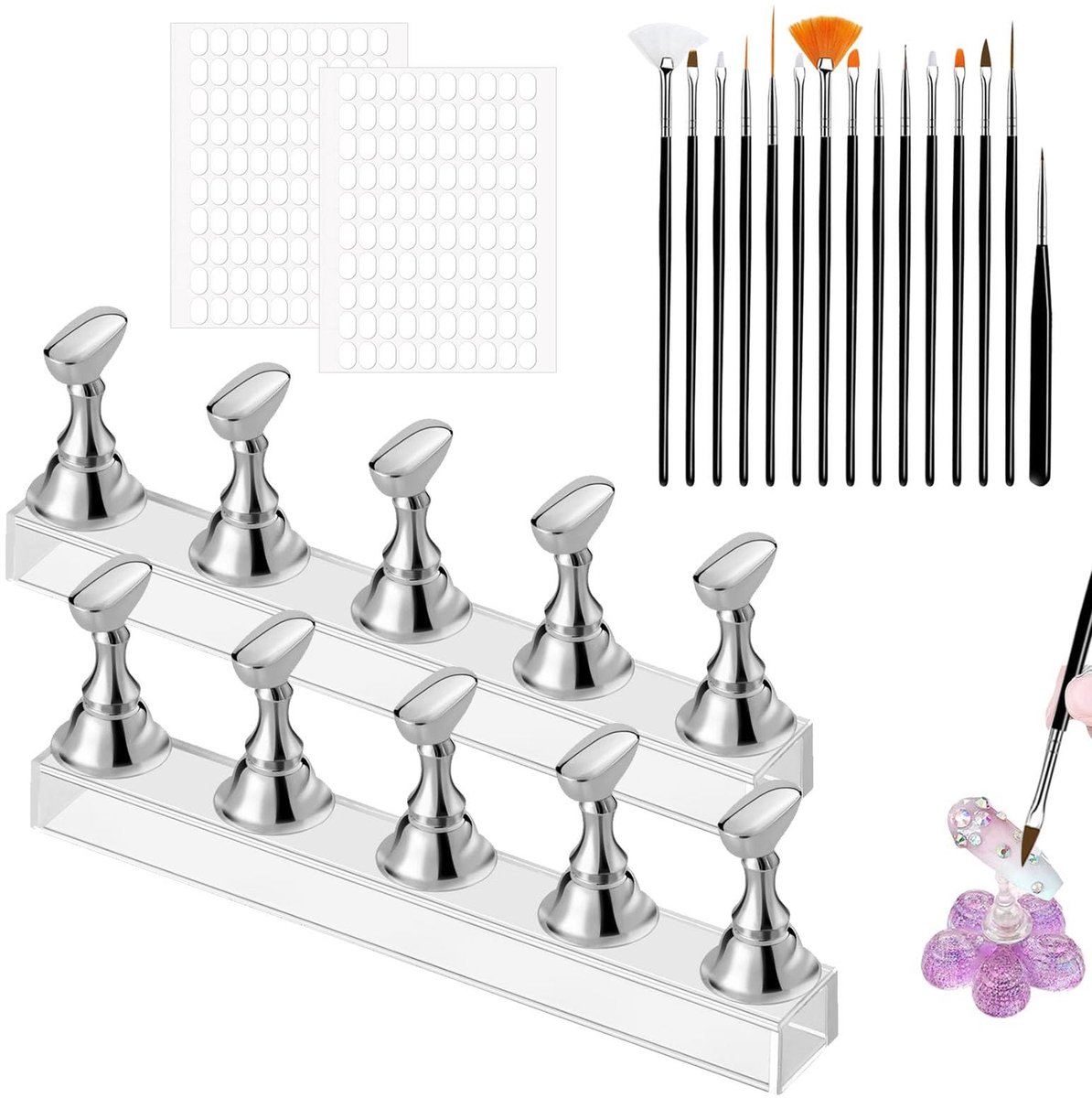 Omgoods - Afneembare Magnetische Nagelhouders met 15 Nagelpenselen en 200 Plakband