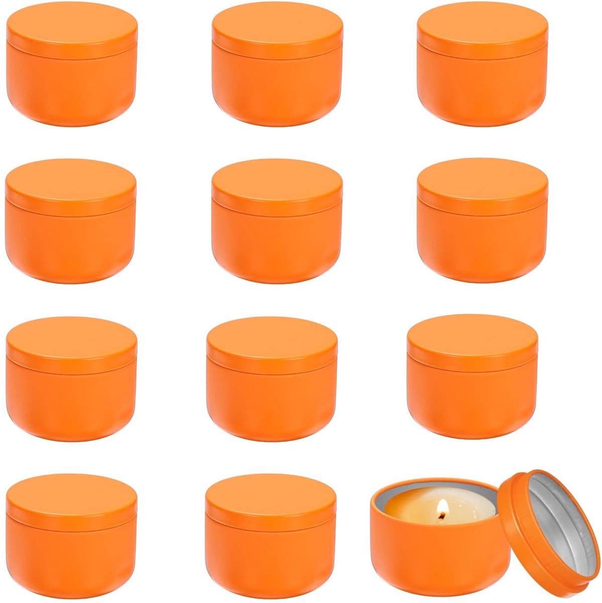 Omgoods - 12 Stuks Metalen Kaarsendozen met Deksels voor Doe-het-zelf Opslag - Oranje