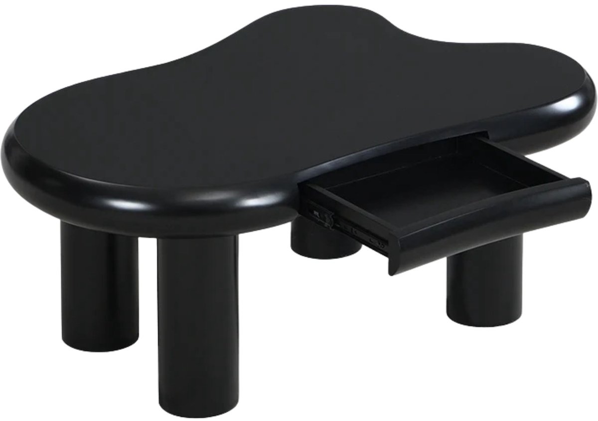 Happiq Wolkvormige Salontafel 98 x 65,5x40 cm - Modern Design met 16-kleuren LED Verlichting, Lade en Opbergruimte - Zwart