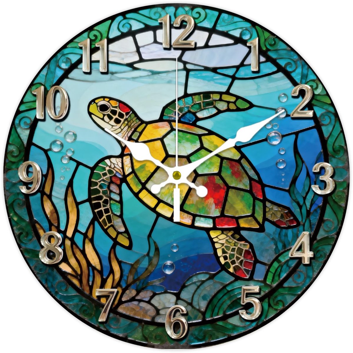 Omgoods - Kleurrijke Glazen Zeeschildpad Wandklok - 12 Inch Stille Muurklok