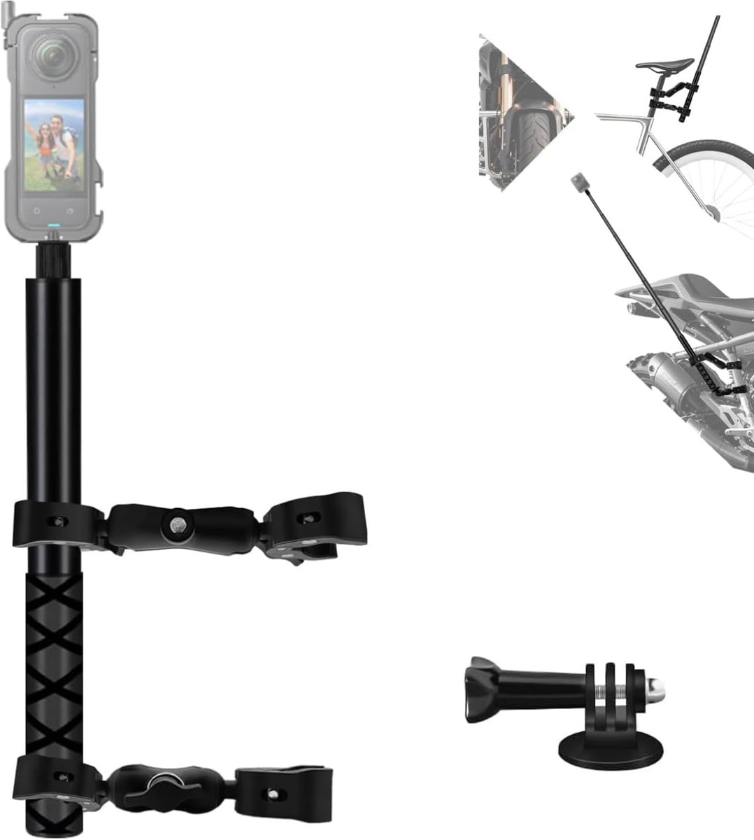 Houder voor videocamera, accessoires voor insta360 x4, motorfiets kit voor insta360 x4, X3, X2 360 graden rotatie, dubbele klem, motorhouder, compatibel met meerdere apparaten