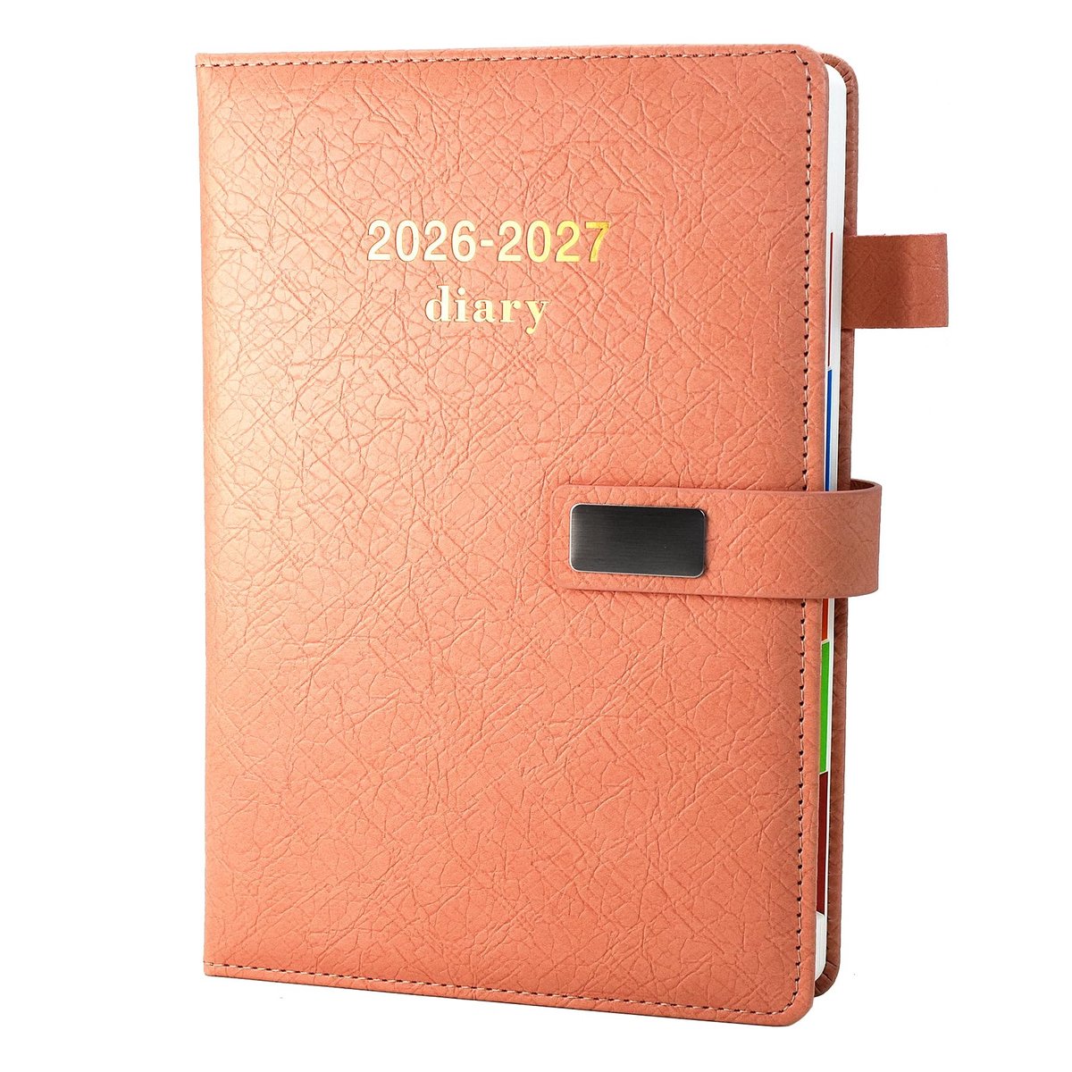 Omgoods- Dagboek A5 2026-2027 - Academisch Dagboek - Dagelijkse Planner - Maandelijkse Tabbladen - Kunstleer - Kleurrijke Zijpanelen
