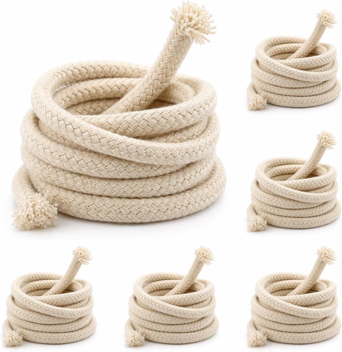 Lont voor olielampen, set van 6: lont voor petroleumlampen, lamplont voor olielampen, ronde lont katoen Ø 6 mm, 100 cm, premium vervangingslont voor tuinfakkels, alcohollamp & lampolie, beige