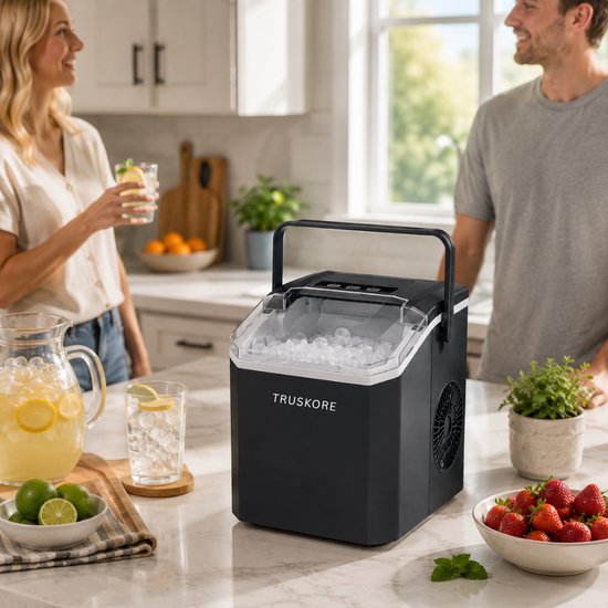 Truskore IJsblokjesmachine - IJsblokjesmakers - Snel IJs in Slechts 6-8 Minuten - 1,5L Waterreservoir - 2 IJsblokjesformaten - Met IJsschep - Compact & Stil - Zwart van truskore — afbeelding 5