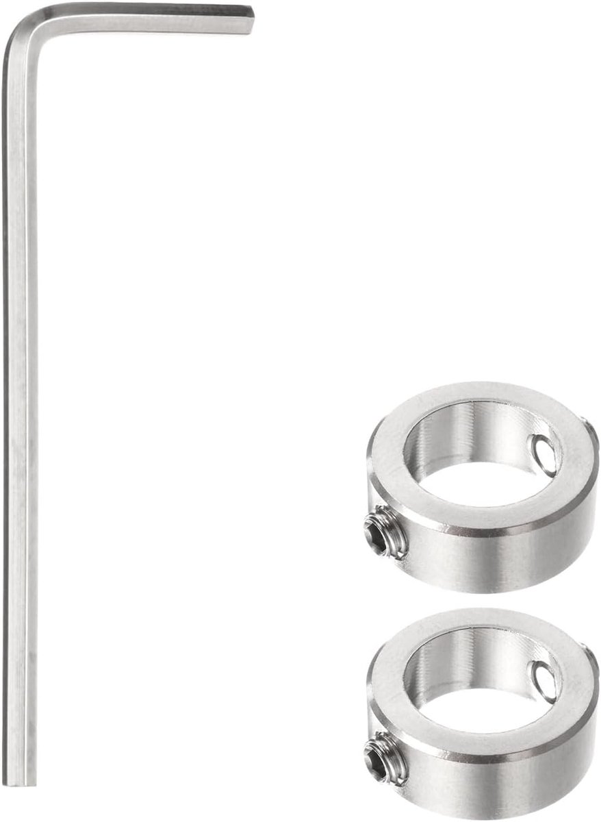 Set van 2 halsbanden, stop voor boren, diepteaanslag, instelbare dieptebeperking, roestvrij staal, spindelpositionering met inbussleutel, zilver, 2 stuks