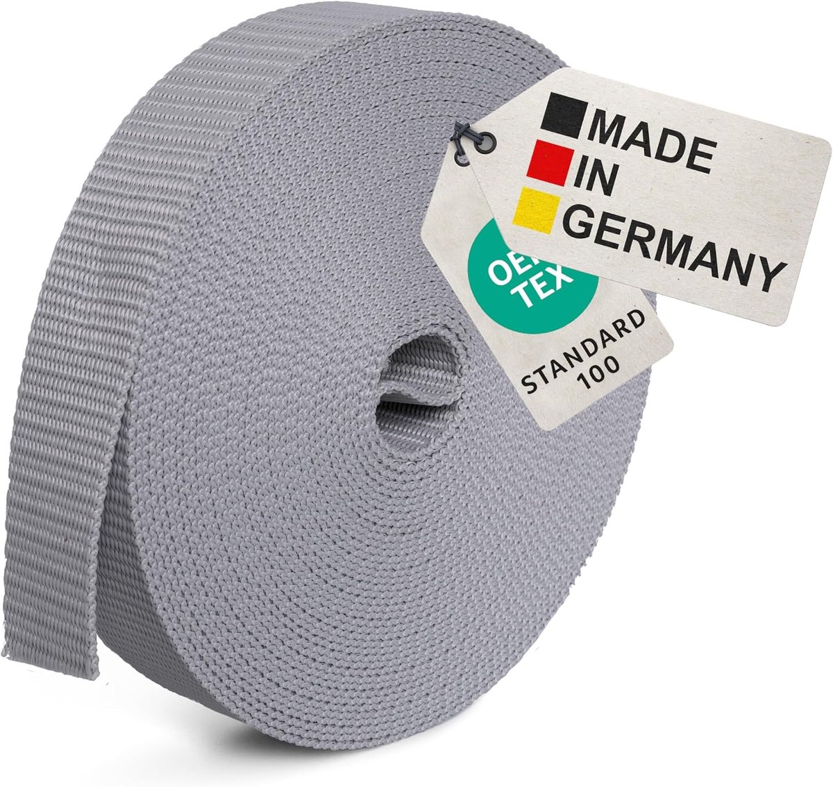 10 m universele riem 30 mm [Made in Germany] - geweven montageband van polypropyleen - riem voor bevestiging, naaien of accessoires voor rugzak, koffer, steekgesp, spanriem, grijs
