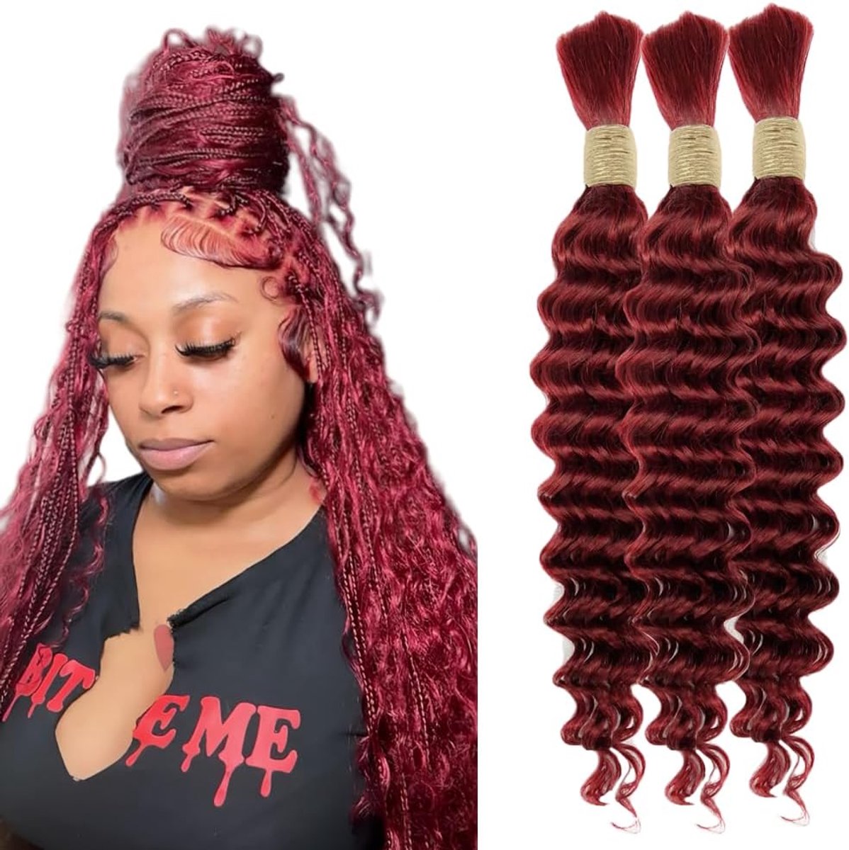 Wave Bulk hair for Braiding #99j Burgundy Menselijk haar 3 Bundles/Pack No Weft Premium Braiding Hair Extensions for Boho Braids With Minimal Tangle 14 14 14 Inch