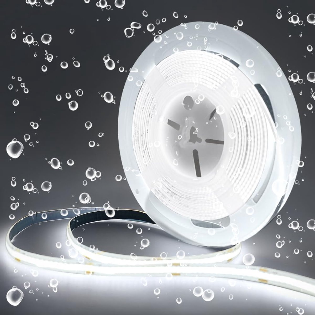 COB LED Strip 24V Waterdicht Koud wit 6000K 5m, COB led-strip IP65 Dimbaar Hoge Helderheid 320LEDs/m voor Slaapkamer Keuken Huis Interieur Decoratie, Voeding Niet Inbegrepen