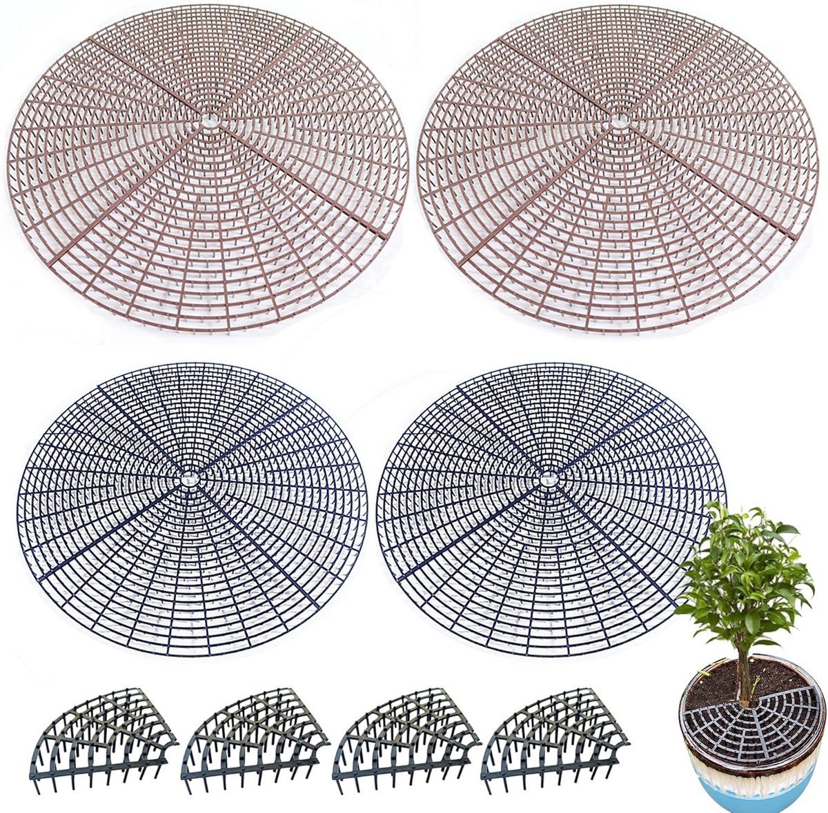 4 stuks bloempot-bodembescherming, bloempotbescherming, bloempotrooster, snijdbare plantenpot, beschermrooster, kunststof bloempot, rooster, bescherming van planten thuis tegen omvallen, 20