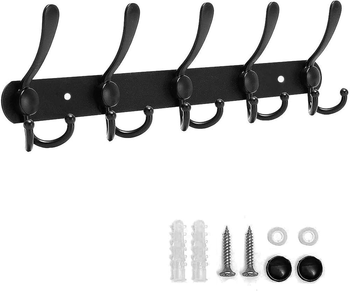 Wall Mounted Hook Rack 5 Hooks Coat Rack Wall Mounted with Screws Heavy Duty Coat Hooks for Wall Mounted for Coats Towels Bathrobes Hats Clothes Robes Wardrobes Robes