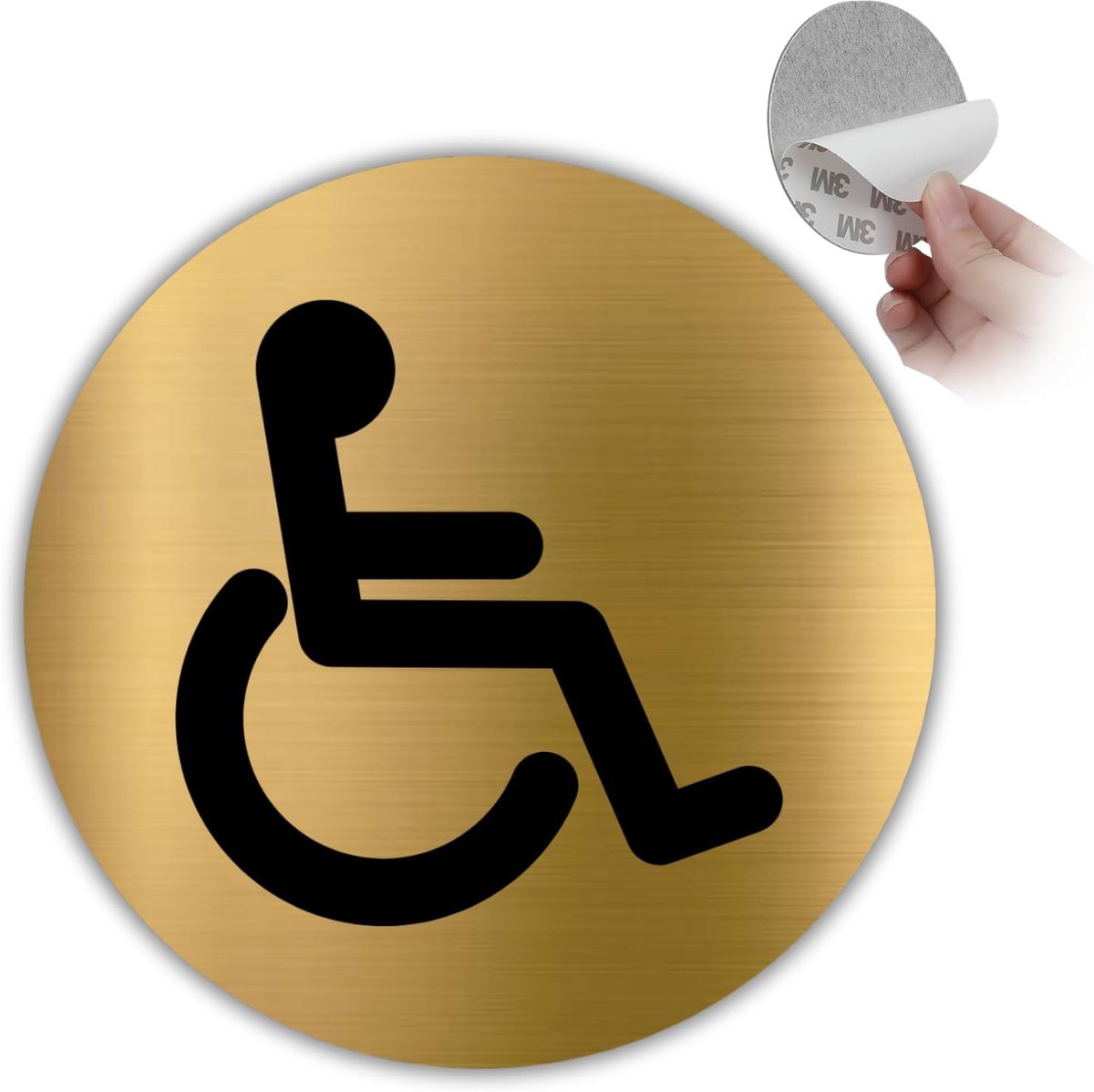 Bord - Ø 10 cm - Aluminium - Gouden Deurplaat | Toiletbordje Rolstoel, Sticker Invalide Toiletruimte, Plaatje Rolstoeltoegankelijk, Pictogram Toegang Cabine Ingang WC