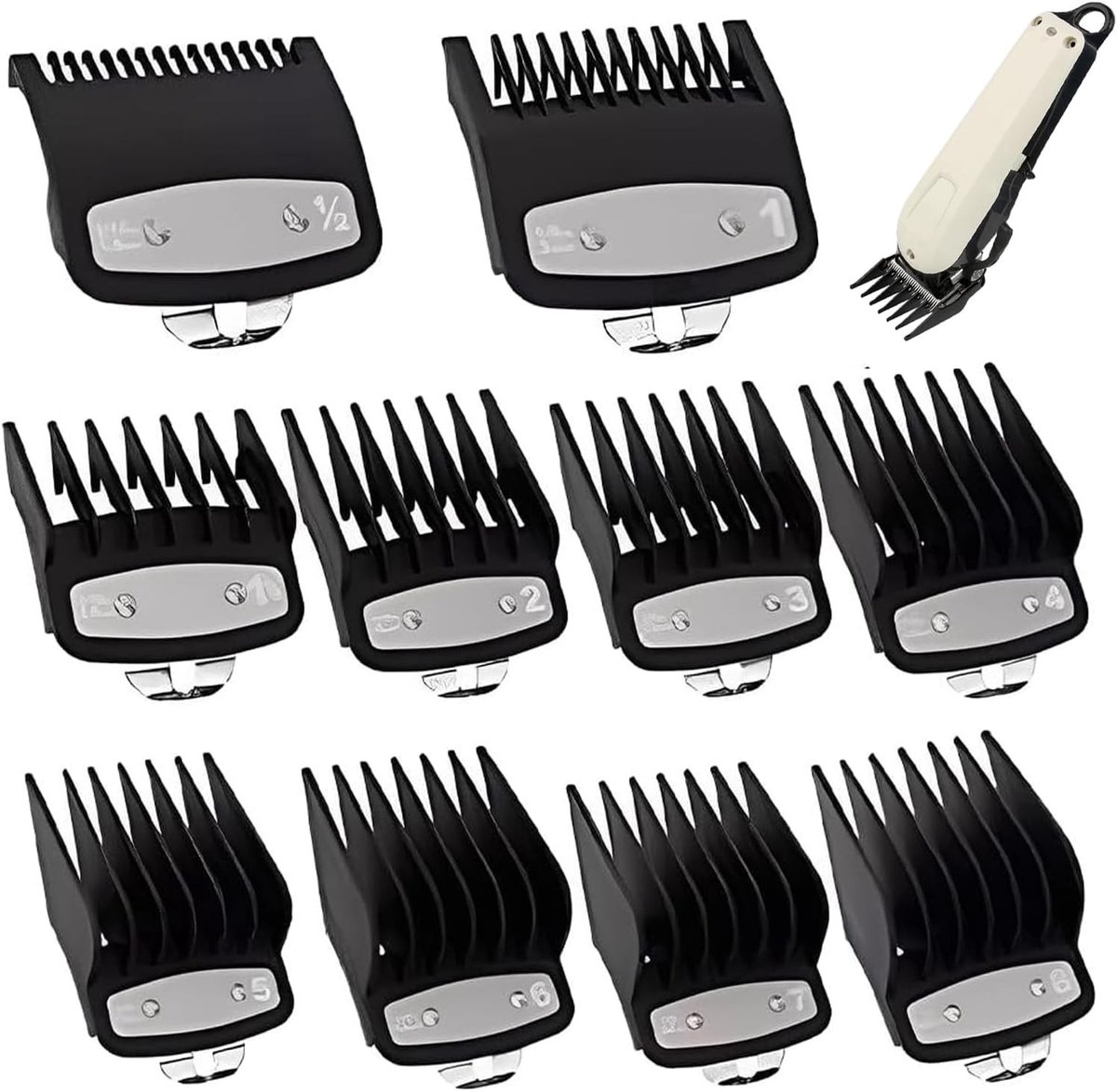 Set van 10 Haartrimmer Opzetstukken voor Precisie en Stijl, Geschikt voor Baard en Haren, Universele Kammen voor Trimmers