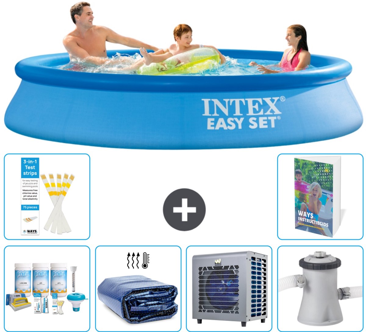 Intex Rond Opblaasbaar Easy Set Zwembad - 305 x 61 cm - Blauw - Inclusief Onderhoudspakket - Solarzeil - Warmtepomp - Zwembadfilterpomp - 7-delig
