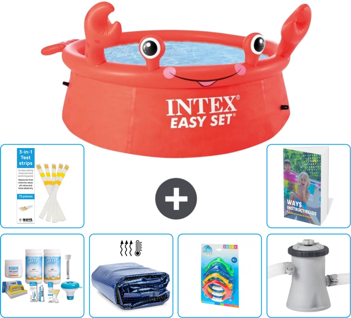 Intex Rond Opblaasbaar Easy Set Zwembad - 183 x 51 cm - Rood - Krab - Inclusief Onderhoudspakket - Solarzeil - Speelgoed - Zwembadfilterpomp - 7-delig