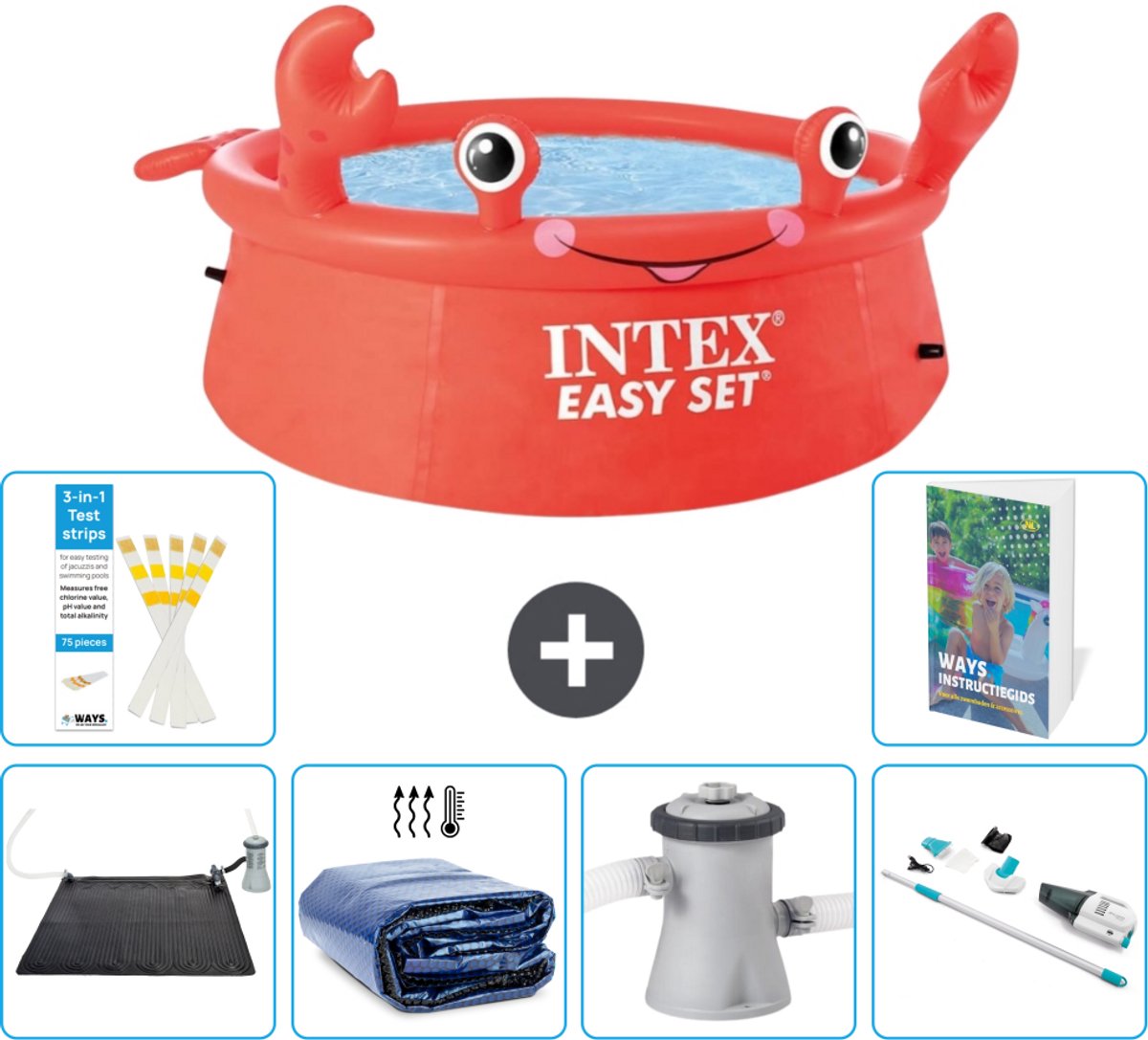Intex Rond Opblaasbaar Easy Set Zwembad - 183 x 51 cm - Rood - Krab - Inclusief Solar Mat - Solarzeil - Zwembadfilterpomp - Stofzuiger - 7-delig